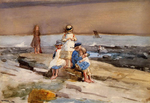 (image for) Handmade oil painting Copy paintings of famous artists Winslow Homers Paintings Children on the Beach